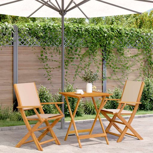 3-tlg. Bistro-Set Cremeweiß Stoff und Massivholz