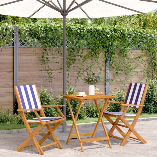 3-tlg. Bistro-Set Cremeweiß Stoff und Massivholz