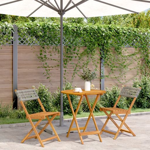3-tlg. Bistro-Set Schwarz Poly Rattan und Massivholz
