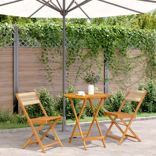 3-tlg. Bistro-Set Schwarz Polypropylen und Massivholz