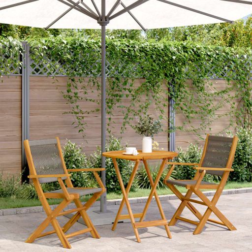 3-tlg. Bistro-Set Schwarz Polypropylen und Massivholz