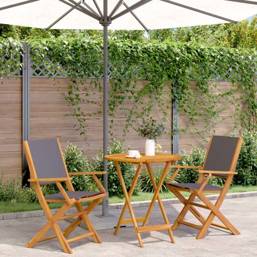 3-tlg. Bistro-Set Cremeweiß Stoff und Massivholz