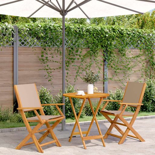 3-tlg. Bistro-Set Cremeweiß Stoff und Massivholz
