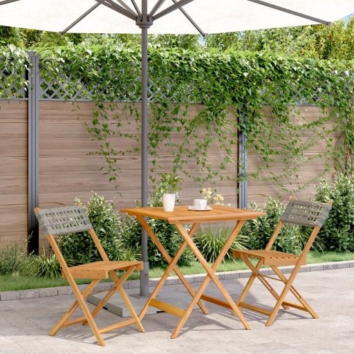 3-tlg. Bistro-Set Schwarz Poly Rattan und Massivholz
