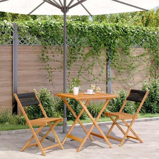 3-tlg. Bistro-Set Schwarz Polypropylen und Massivholz