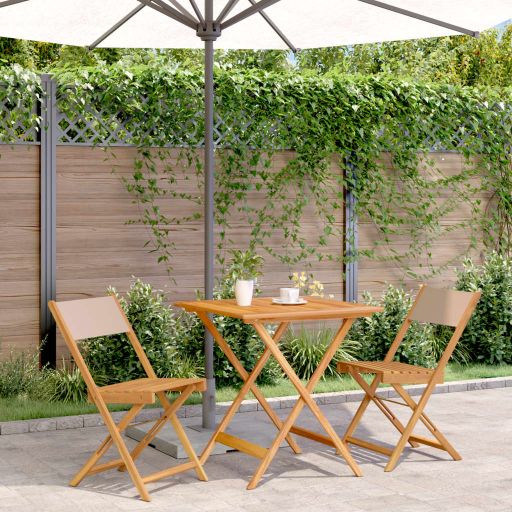 3-tlg. Bistro-Set Cremeweiß Stoff und Massivholz