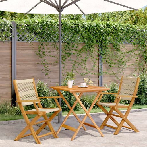 3-tlg. Bistro-Set Schwarz Polypropylen und Massivholz