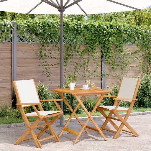 3-tlg. Bistro-Set Cremeweiß Stoff und Massivholz