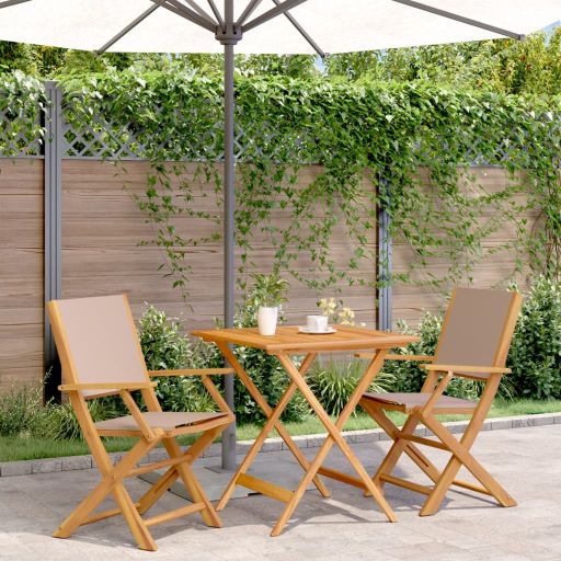 3-tlg. Bistro-Set Cremeweiß Stoff und Massivholz