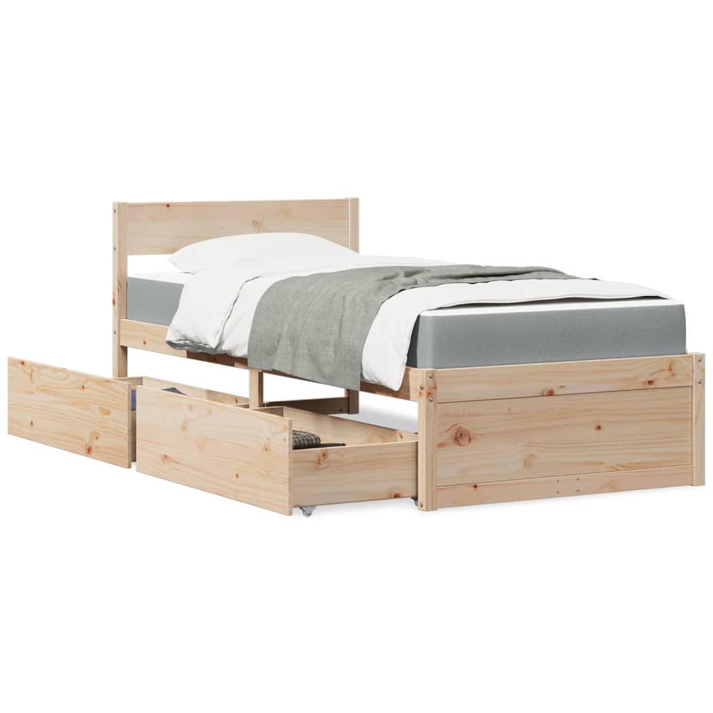 Bett mit Schubladen und Matratze 200x200 cm Massivholz Kiefer