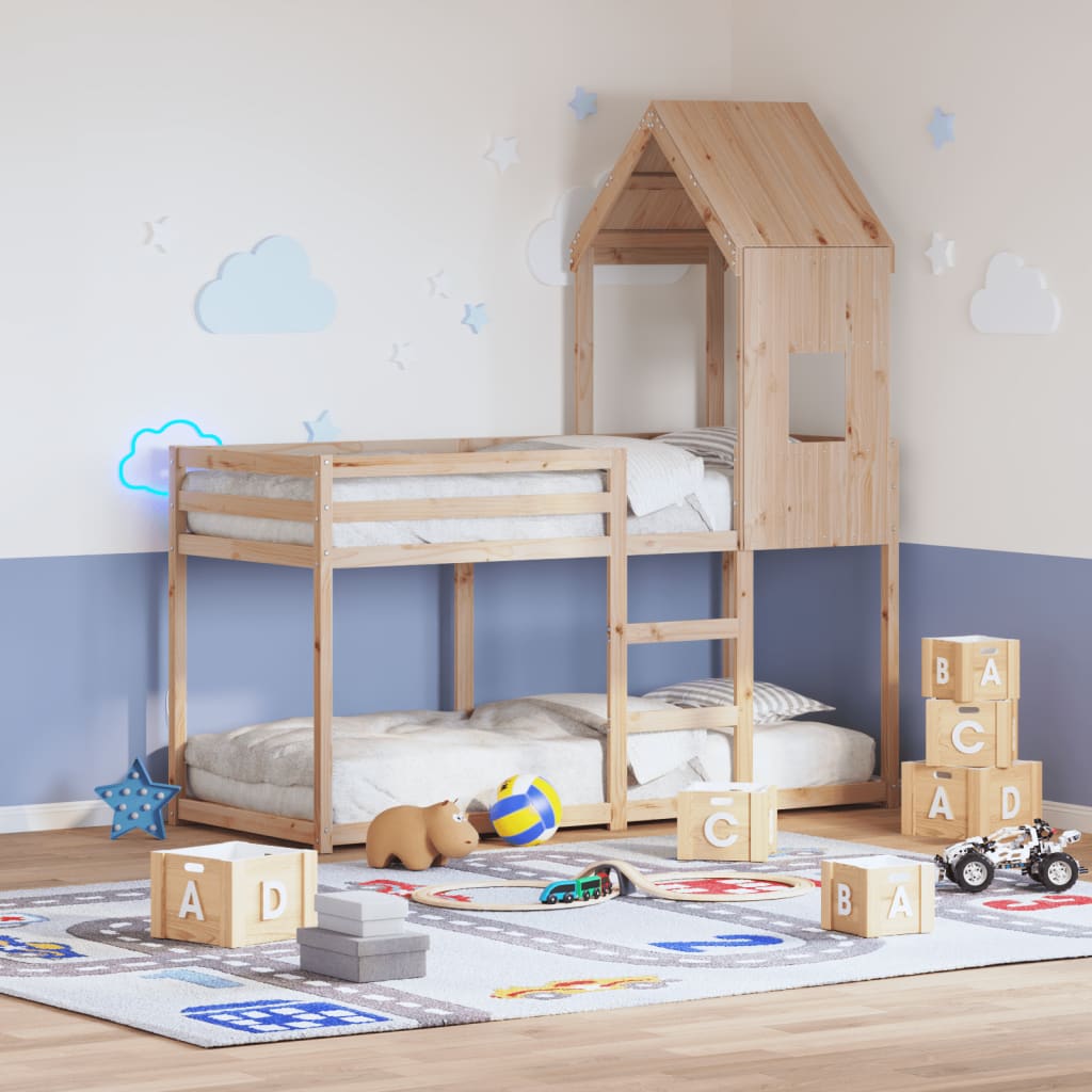 Etagenbett mit Dach Wachsbraun 90x200 cm Massivholz Kiefer