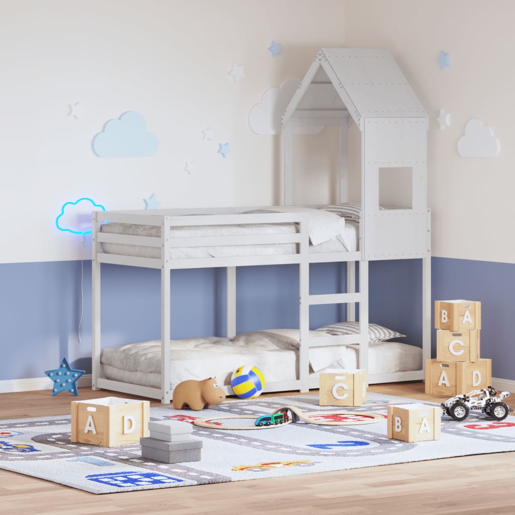 Etagenbett mit Dach Wachsbraun 90x200 cm Massivholz Kiefer