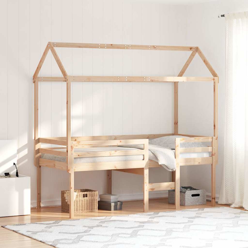 Hochbett mit Dach 90x200 cm Massivholz Kiefer