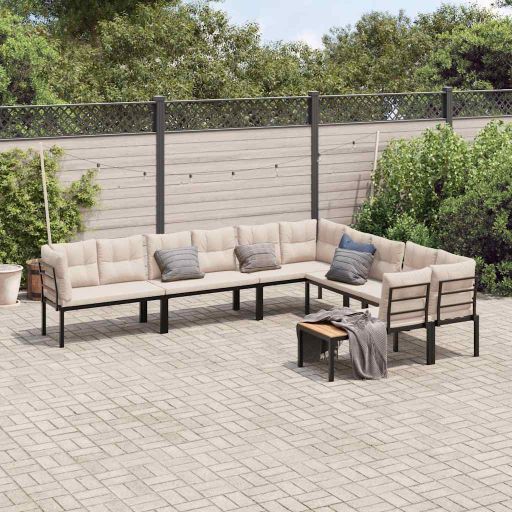 7-tlg. Garten-Sofagarnitur mit Kissen Schwarz Stahl