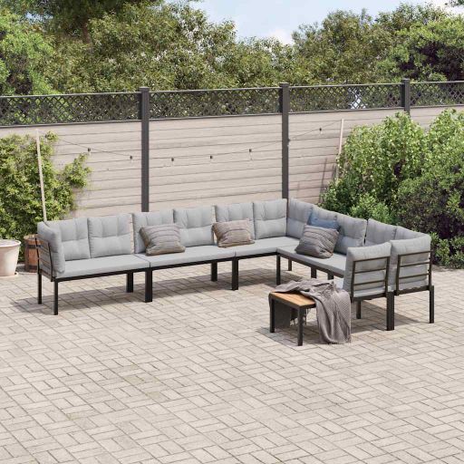 7-tlg. Garten-Sofagarnitur mit Kissen Schwarz Stahl