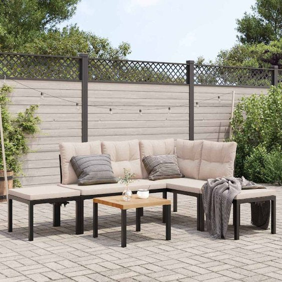 5-tlg. Garten-Sofagarnitur mit Kissen Schwarz Stahl
