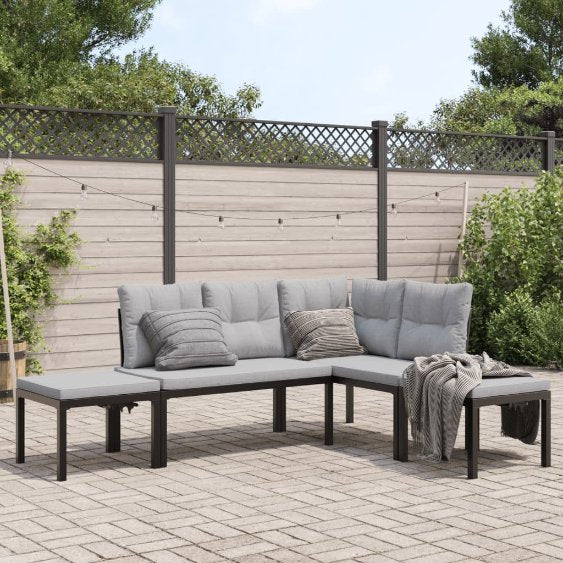 5-tlg. Garten-Sofagarnitur mit Kissen Schwarz Stahl