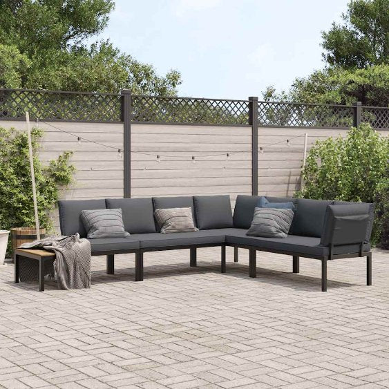 5-tlg. Garten-Sofagarnitur mit Kissen Schwarz Aluminium