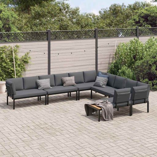 7-tlg. Garten-Sofagarnitur mit Kissen Schwarz Aluminium