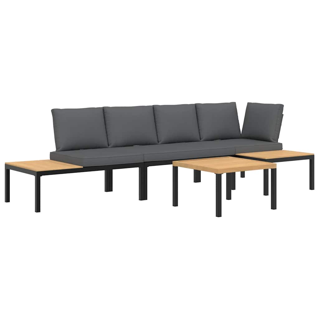 4-tlg. Garten-Sofagarnitur mit Kissen Schwarz Aluminium