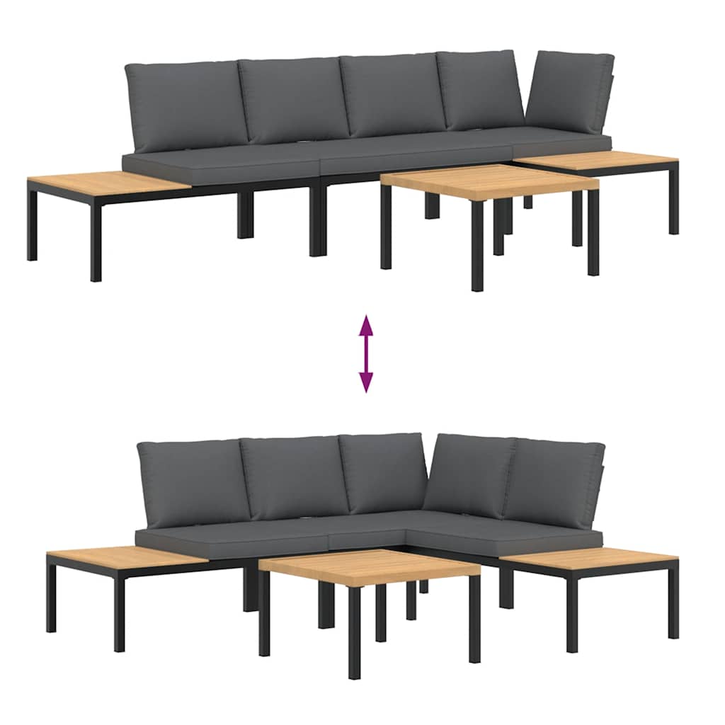 4-tlg. Garten-Sofagarnitur mit Kissen Schwarz Aluminium