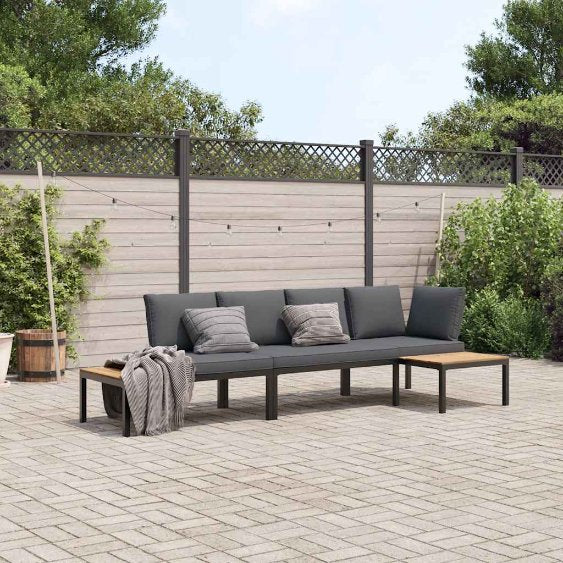 4-tlg. Garten-Sofagarnitur mit Kissen Schwarz Aluminium