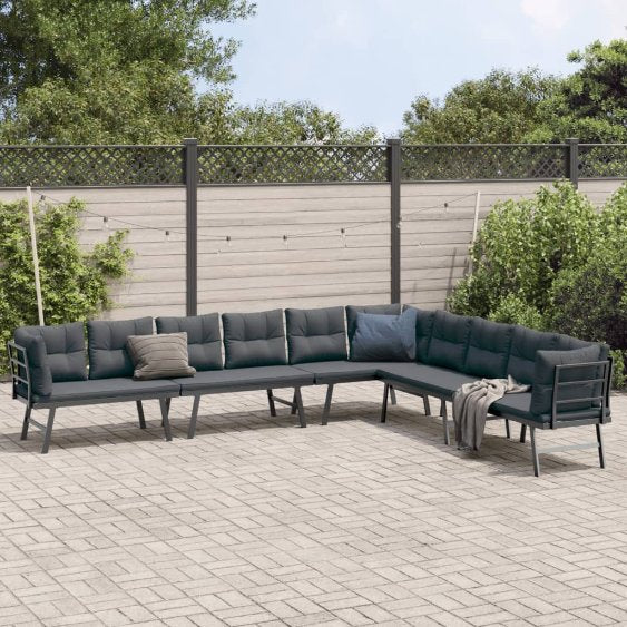 5-tlg. Garten-Sitzgruppe mit Kissen Schwarz Stahl