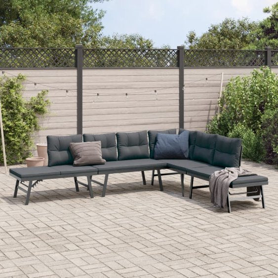 5-tlg. Garten-Sitzgruppe mit Kissen Schwarz Stahl
