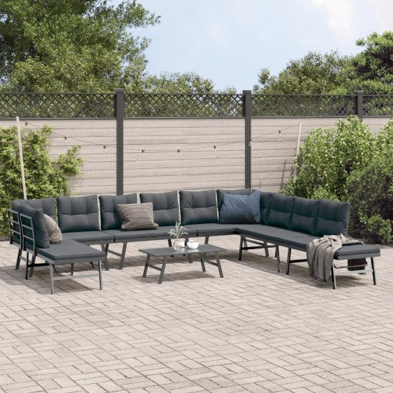 7-tlg. Garten-Sitzgruppe mit Kissen Schwarz Stahl