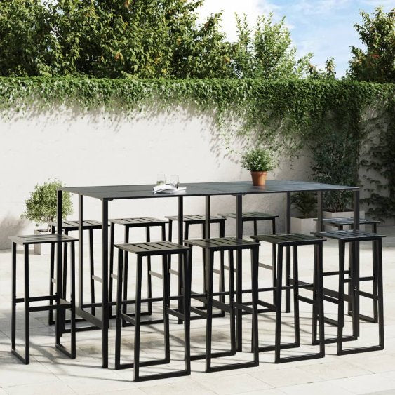 9-tlg. Gartenbar-Set Schwarz Pulverbeschichteter Stahl