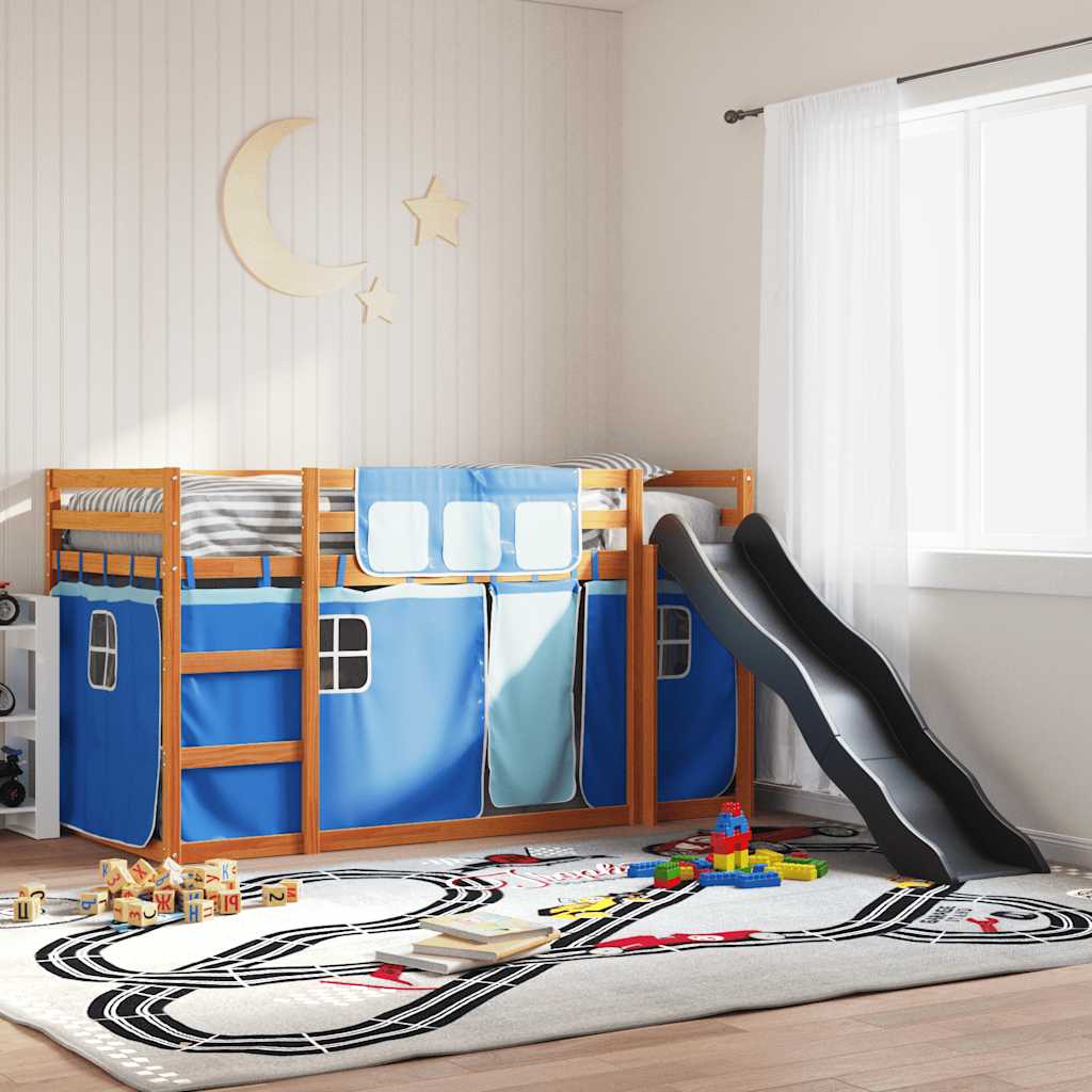 Etagenbett mit Rutsche und Gardinen Weiß und Schwarz 90x200 cm