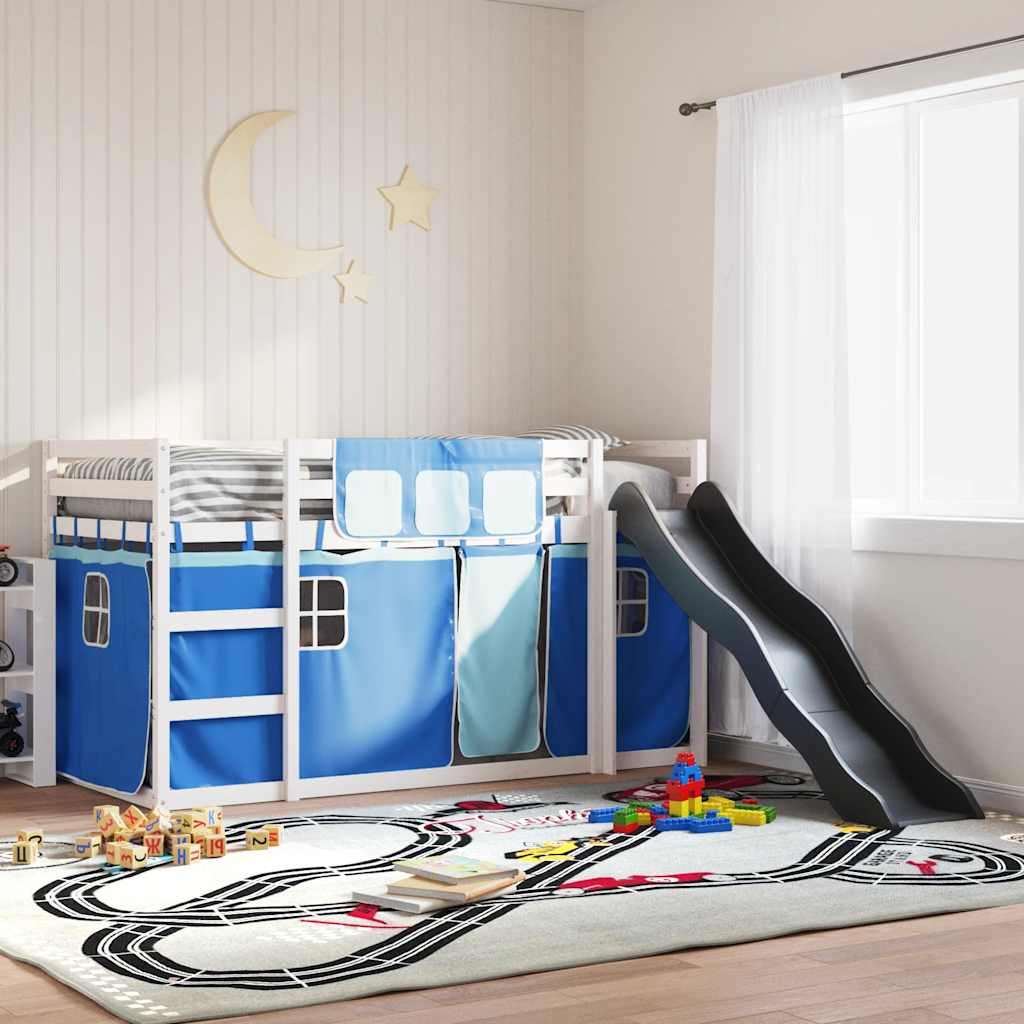 Etagenbett mit Rutsche und Gardinen Weiß und Schwarz 90x200 cm