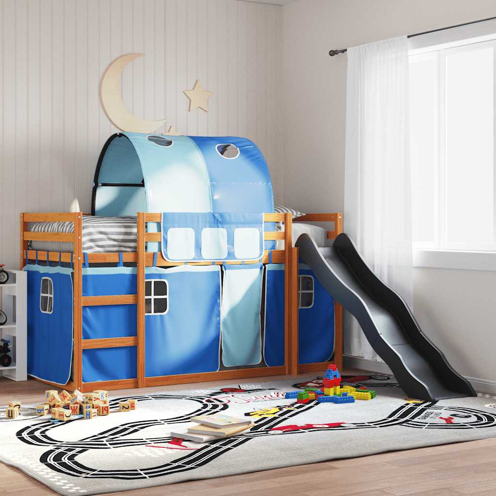 Etagenbett mit Rutsche und Gardinen Weiß und Schwarz 90x200 cm