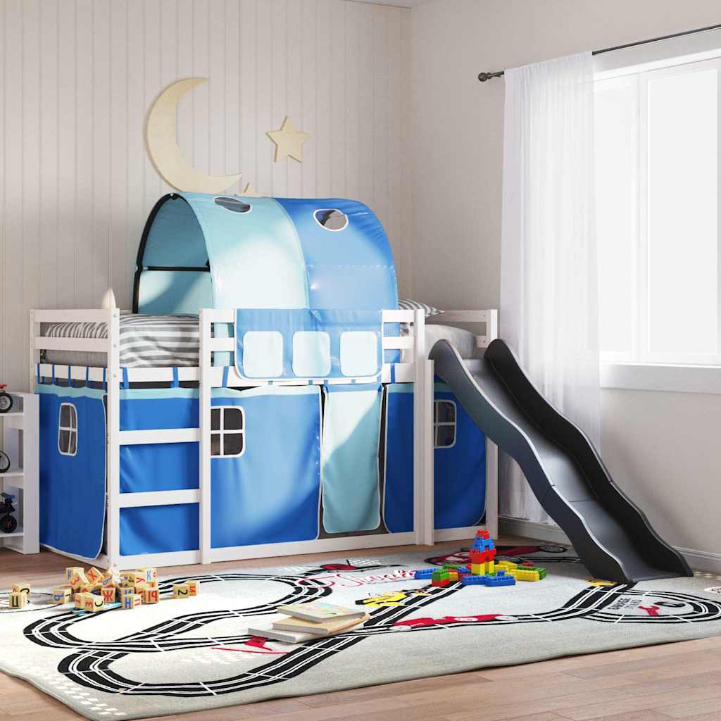 Etagenbett mit Rutsche und Gardinen Weiß und Schwarz 90x200 cm