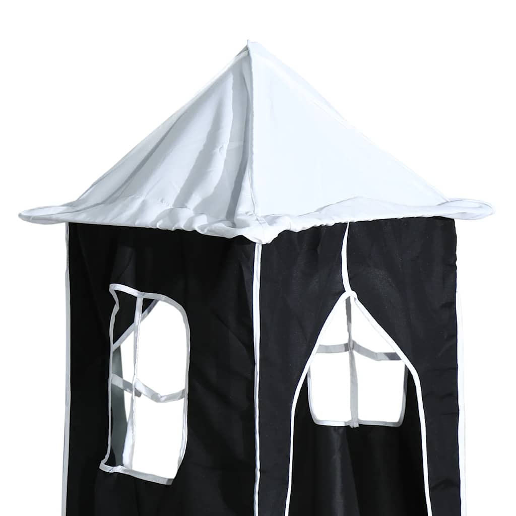 Etagenbett mit Rutsche und Gardinen Weiß und Schwarz 90x200 cm