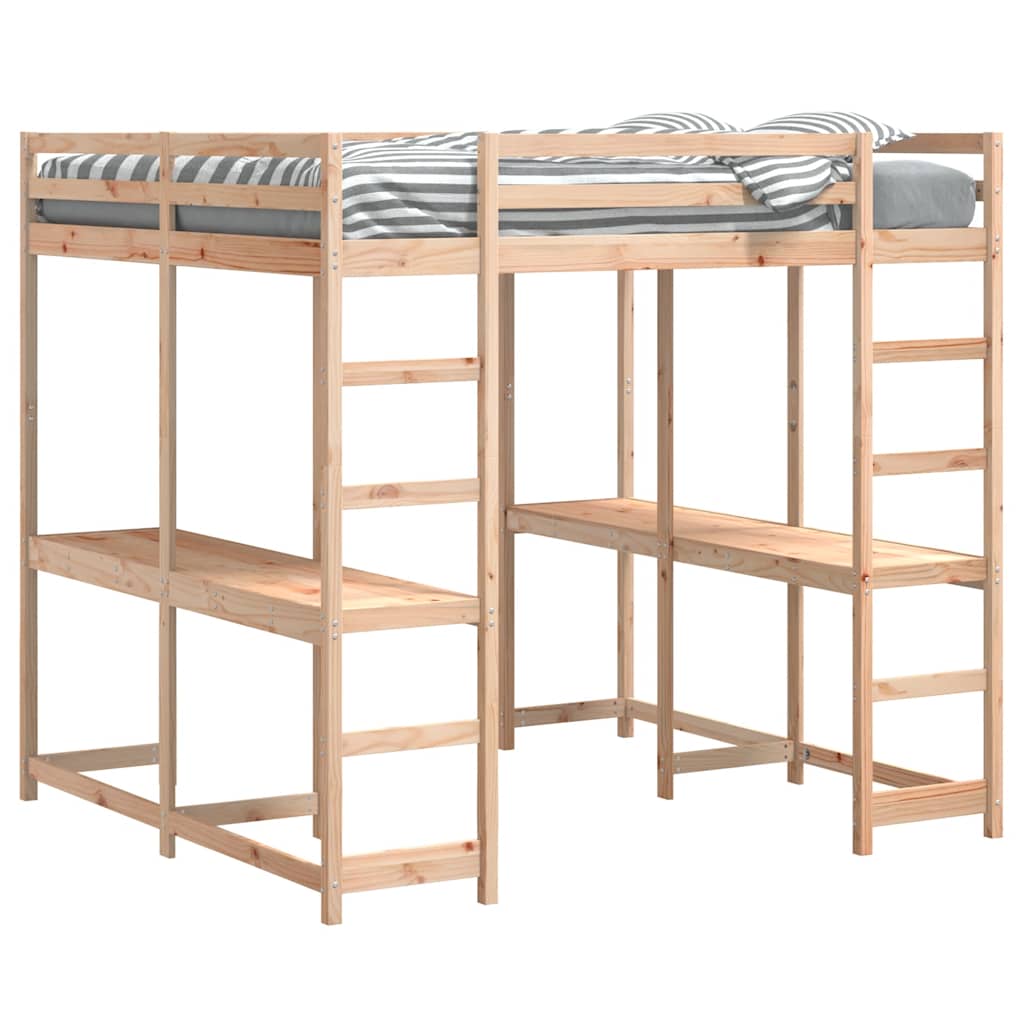 Hochbett mit Schreibtisch & Leiter 180x200 cm Massivholz Kiefer