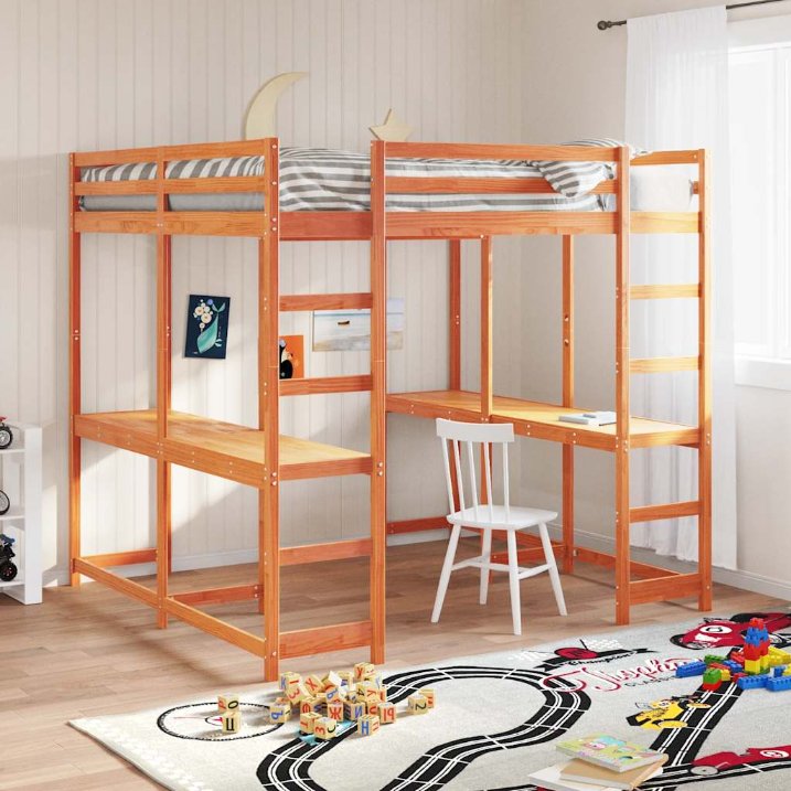 Hochbett mit Schreibtisch & Leiter 180x200 cm Massivholz Kiefer