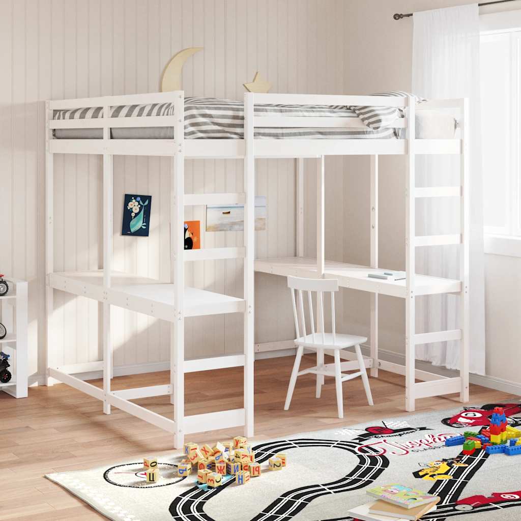 Hochbett mit Schreibtisch & Leiter 180x200 cm Massivholz Kiefer