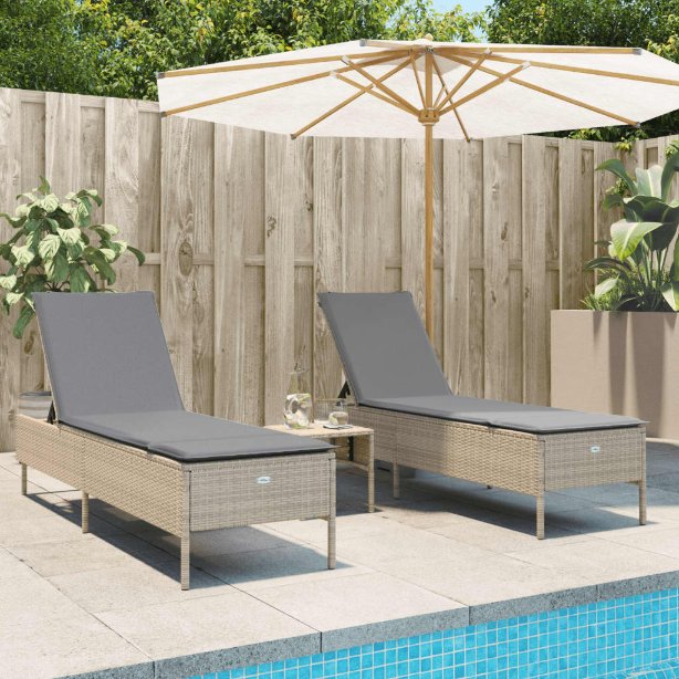 vidaXL 3-tlg. Sonnenliegen-Set mit Auflage Schwarz Poly-Rattan