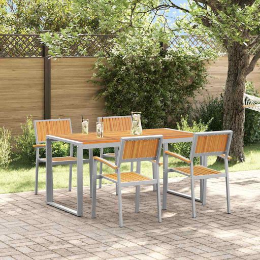 vidaXL Garten Essgruppe 5 pcs Grau Massivholz Akazie