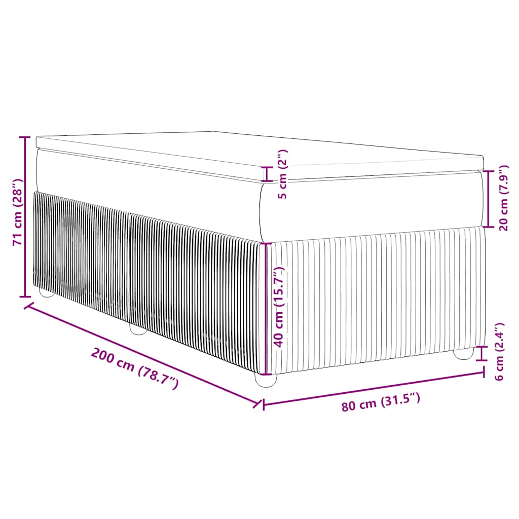 Boxspringbett mit Matratze Hellgrau 80x200 cm Stoff