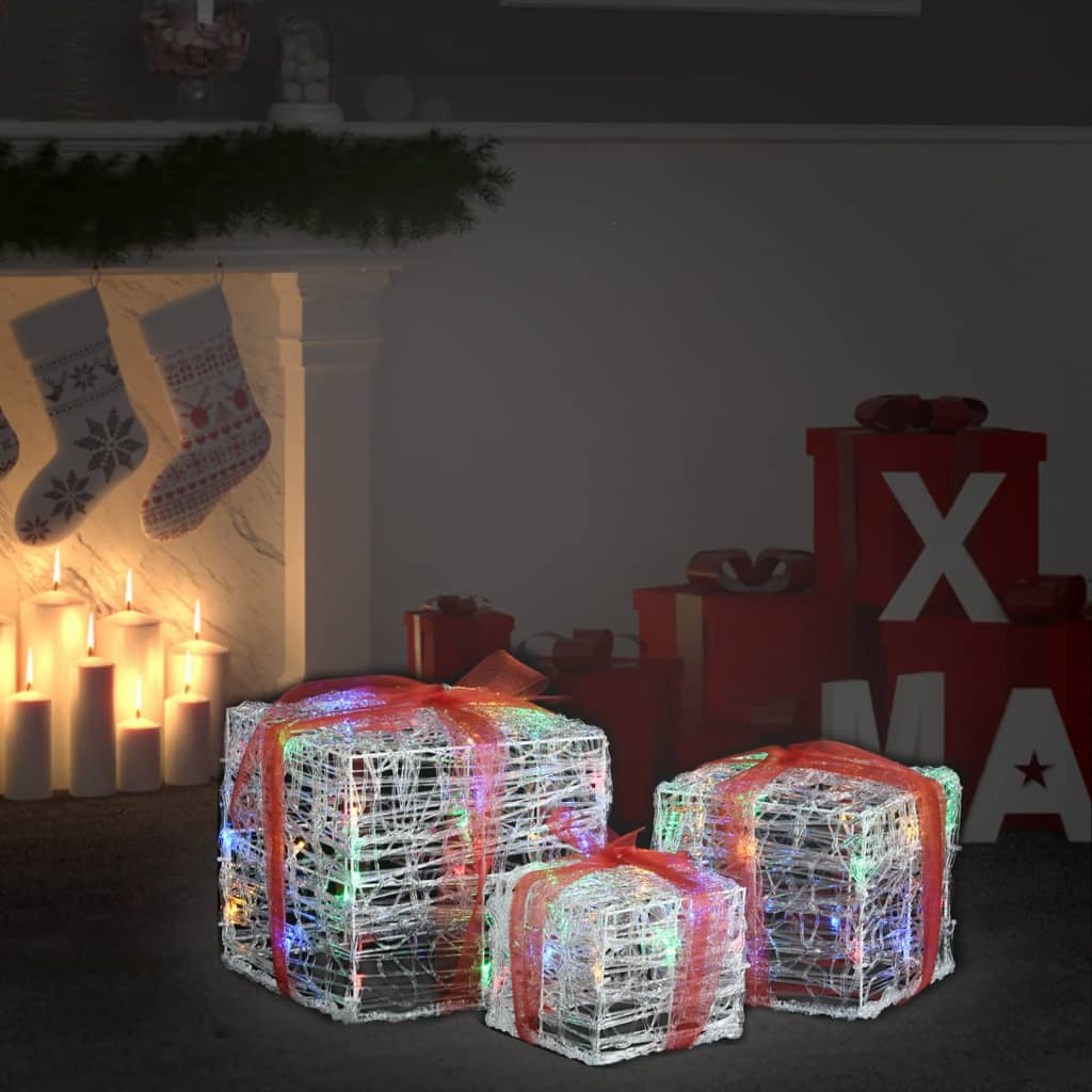 vidaXL LED-Geschenkboxen 3 Stk. Weihnachtsdekoration Kaltweiß
