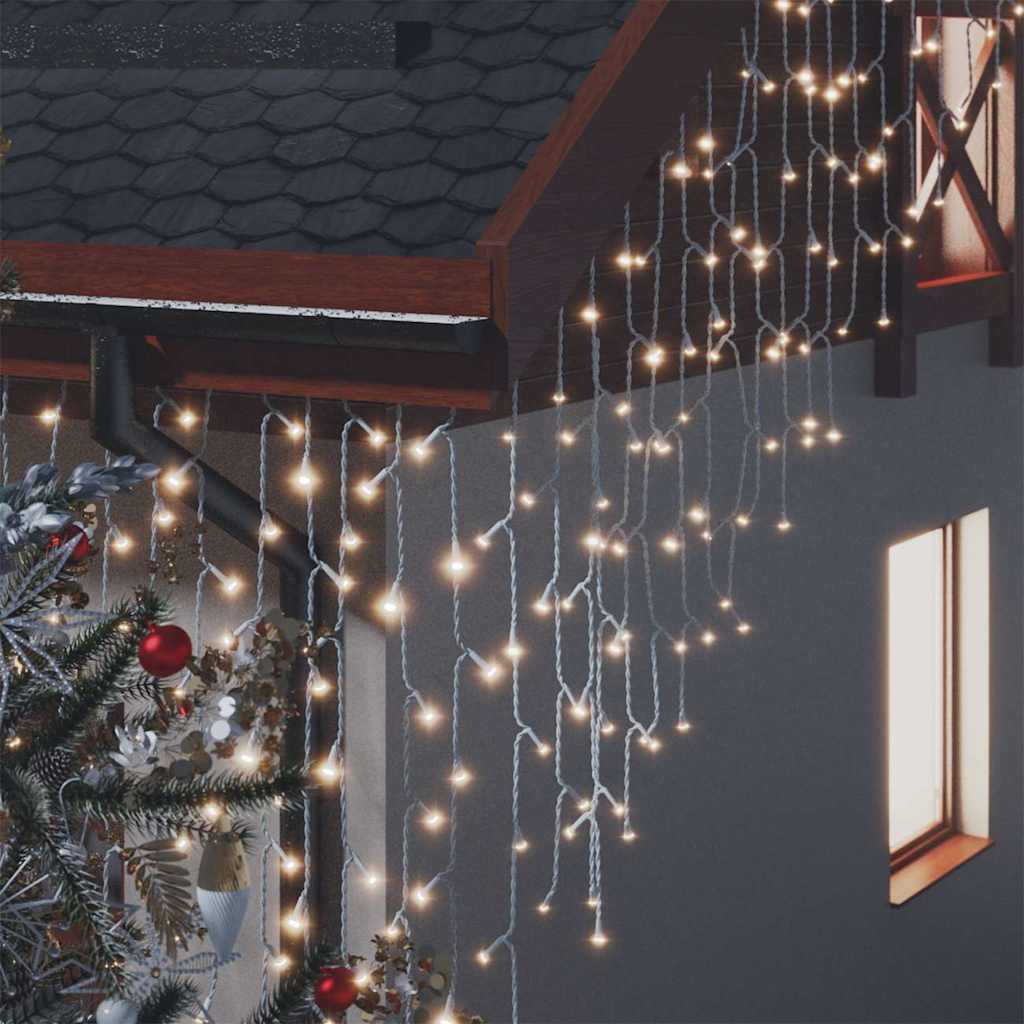 vidaXL Lichtervorhang LED Eiszapfen 10 m 400 LED Warmweiß 8 Funktionen