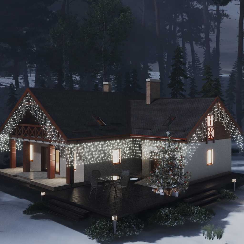 vidaXL Lichtervorhang LED Eiszapfen 10 m 400 LED Warmweiß 8 Funktionen