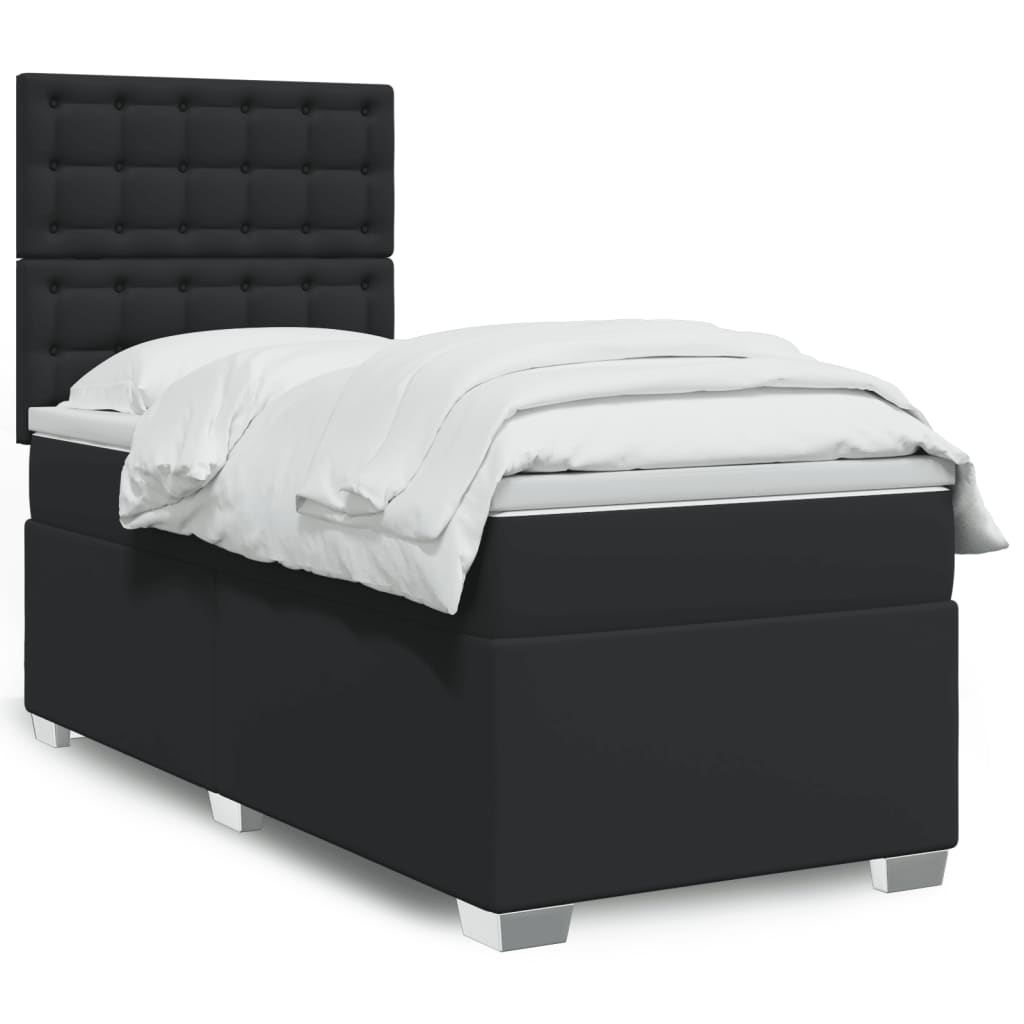 vidaXL Boxspringbett mit Matratze Schwarz 80x200 cm Kunstleder