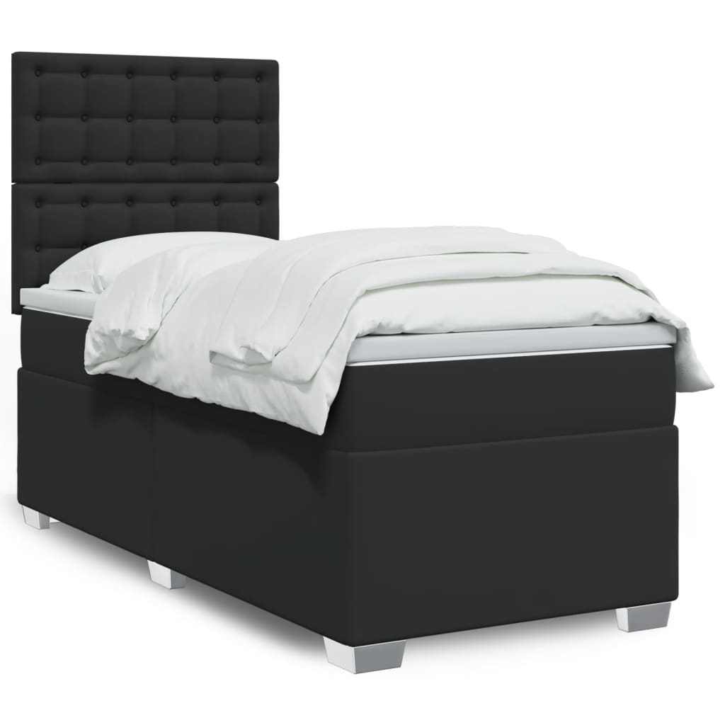 vidaXL Boxspringbett mit Matratze Schwarz 80x200 cm Kunstleder