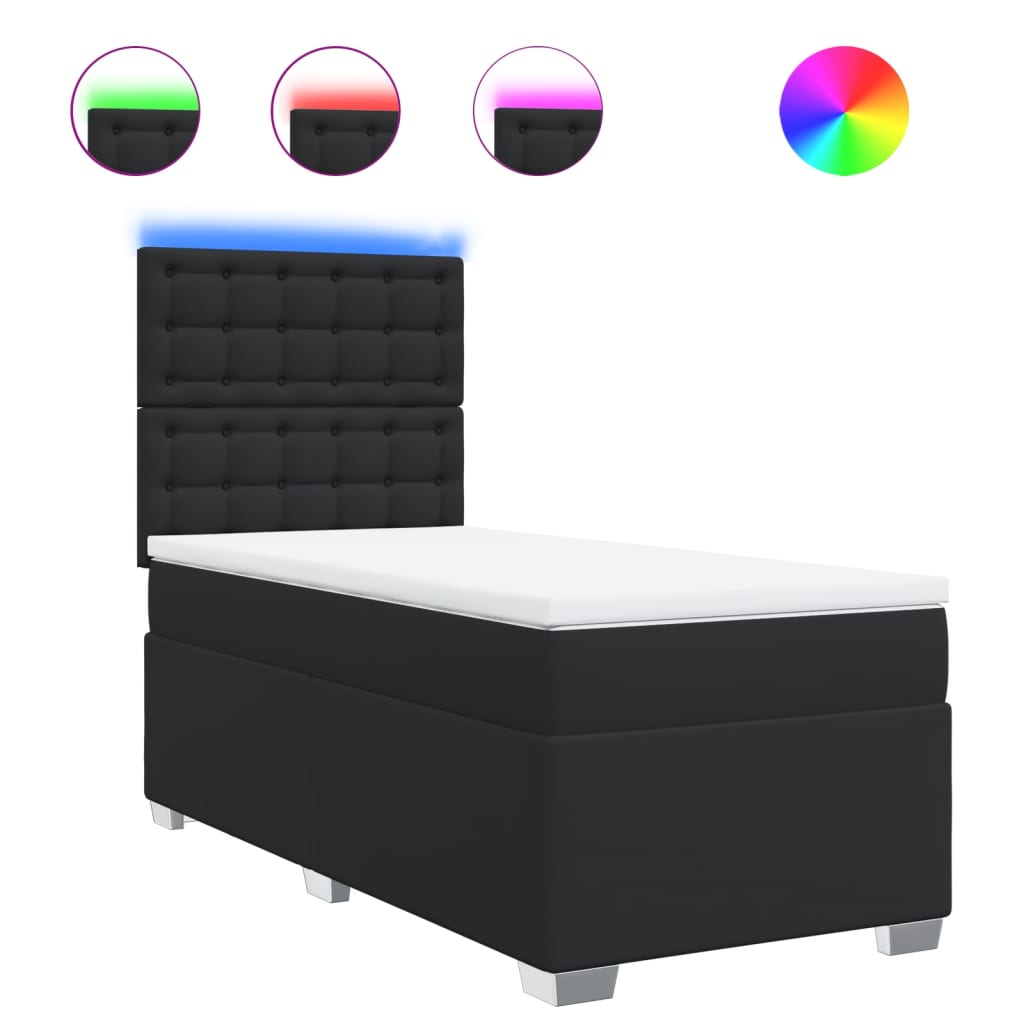 vidaXL Boxspringbett mit Matratze Schwarz Kunstleder
