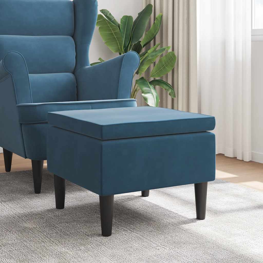 vidaXL Hocker mit Holzbeinen Blau Samt