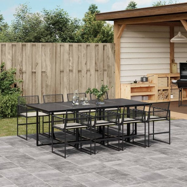 5-tlg. Garten-Essgruppe mit Kissen Schwarz Poly Rattan
