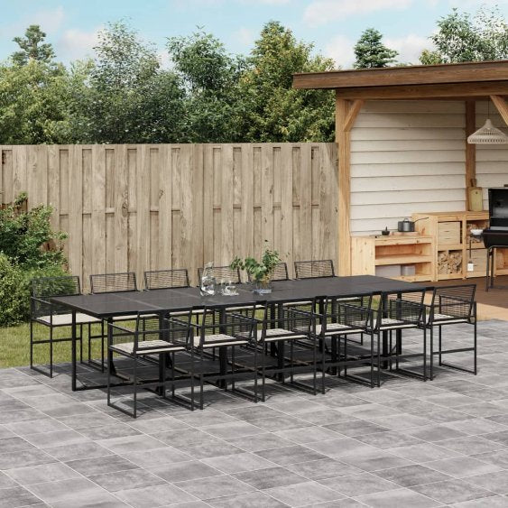 5-tlg. Garten-Essgruppe mit Kissen Schwarz Poly Rattan
